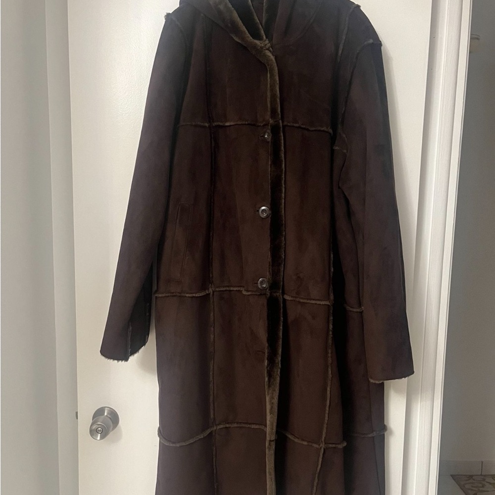 Angelina Brown warm furry Coat Relaxed Fit Wool-Blend